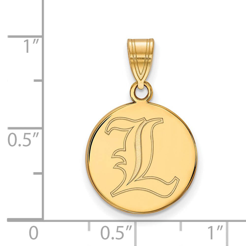 Alternate view of the 14k Gold Plated Silver U. of Louisville Medium Disc Pendant by The Black Bow Jewelry Co.