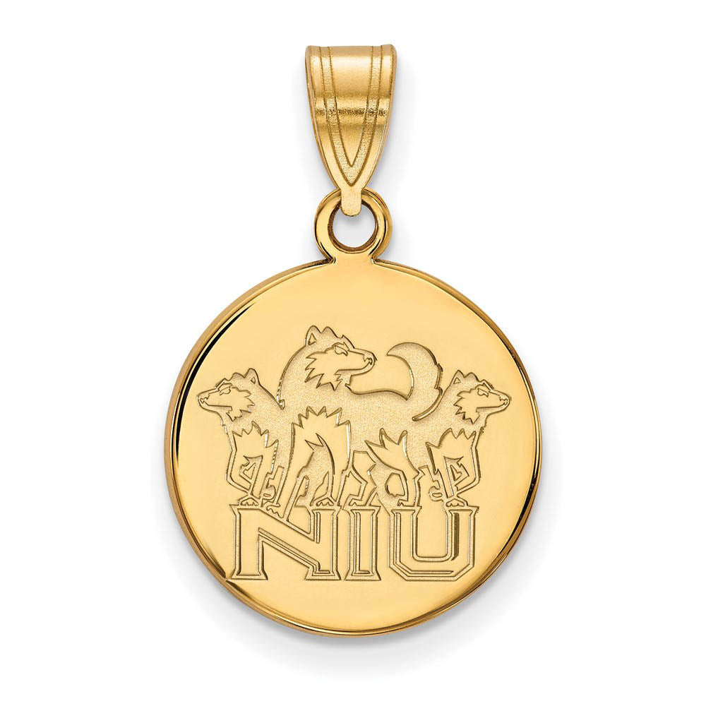 14k Gold Plated Silver Northern Illinois U. Medium Disc Pendant, Item P19317 by The Black Bow Jewelry Co.