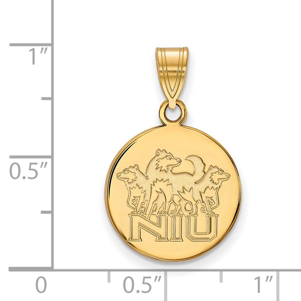 Alternate view of the 14k Gold Plated Silver Northern Illinois U. Medium Disc Pendant by The Black Bow Jewelry Co.