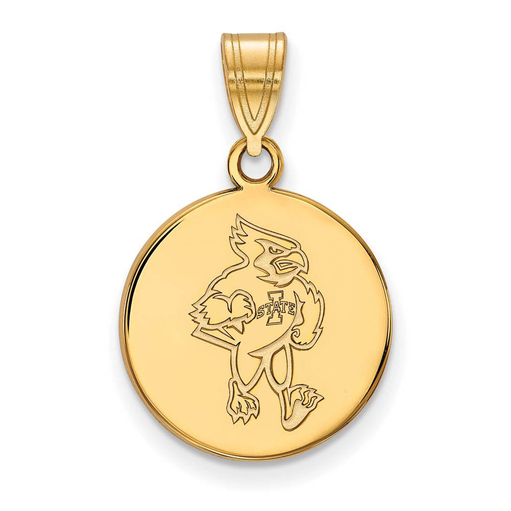 14k Gold Plated Silver Iowa State Medium Mascot Disc Pendant, Item P19320 by The Black Bow Jewelry Co.