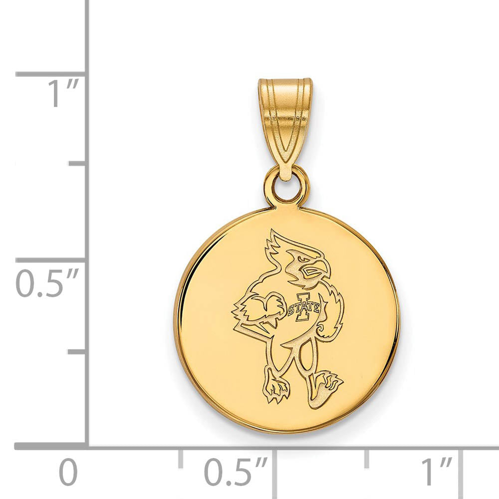 Alternate view of the 14k Gold Plated Silver Iowa State Medium Mascot Disc Pendant by The Black Bow Jewelry Co.