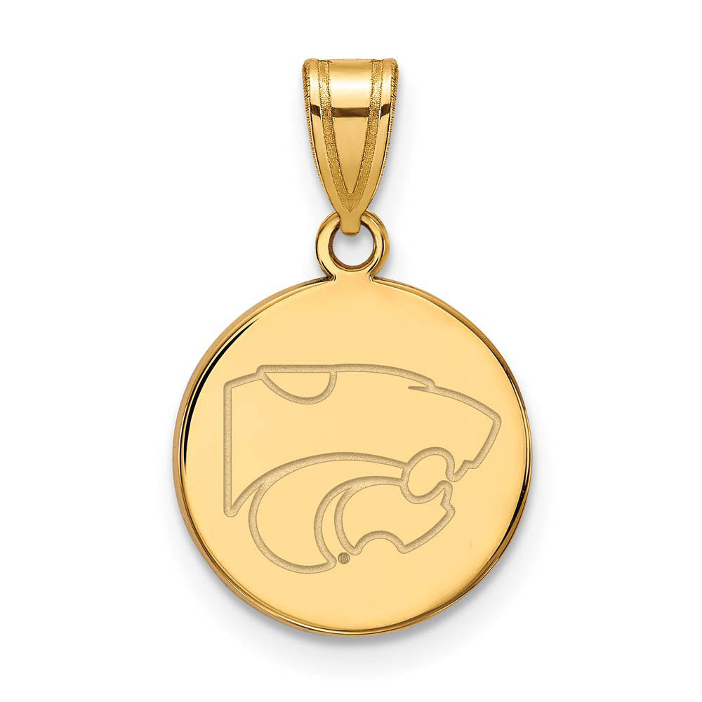 14k Gold Plated Silver Kansas State Medium Disc Pendant, Item P19328 by The Black Bow Jewelry Co.