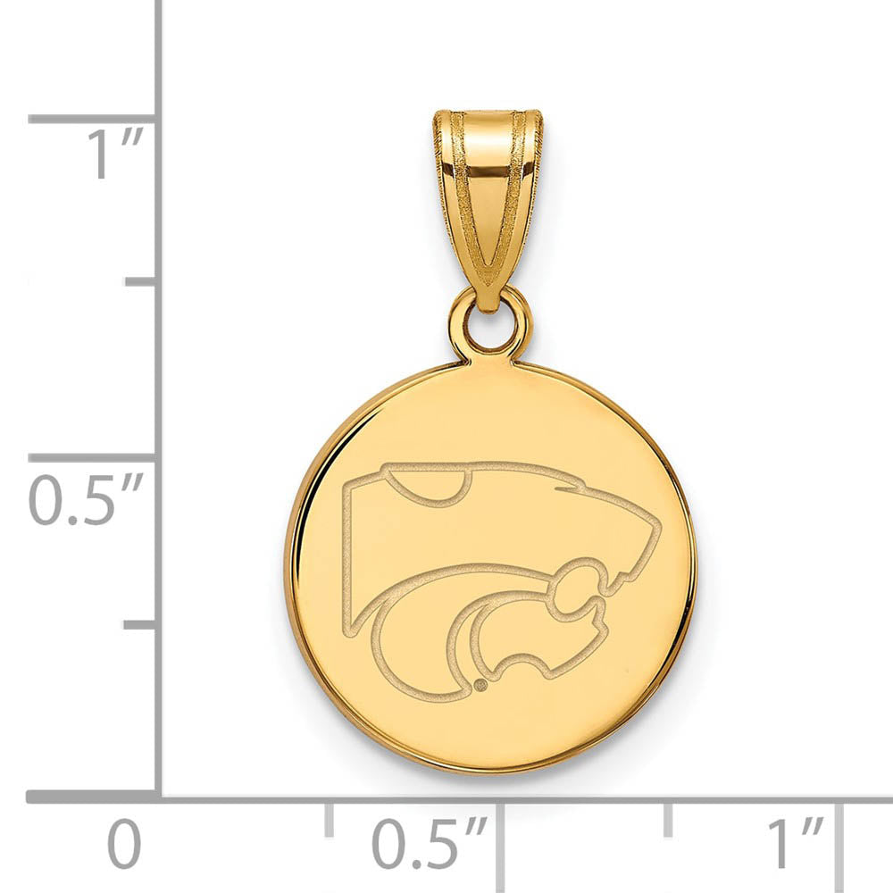 Alternate view of the 14k Gold Plated Silver Kansas State Medium Disc Pendant by The Black Bow Jewelry Co.