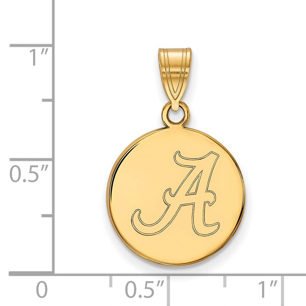 Alternate view of the 14k Gold Plated Silver U. of Alabama Medium Initial A Disc Pendant by The Black Bow Jewelry Co.