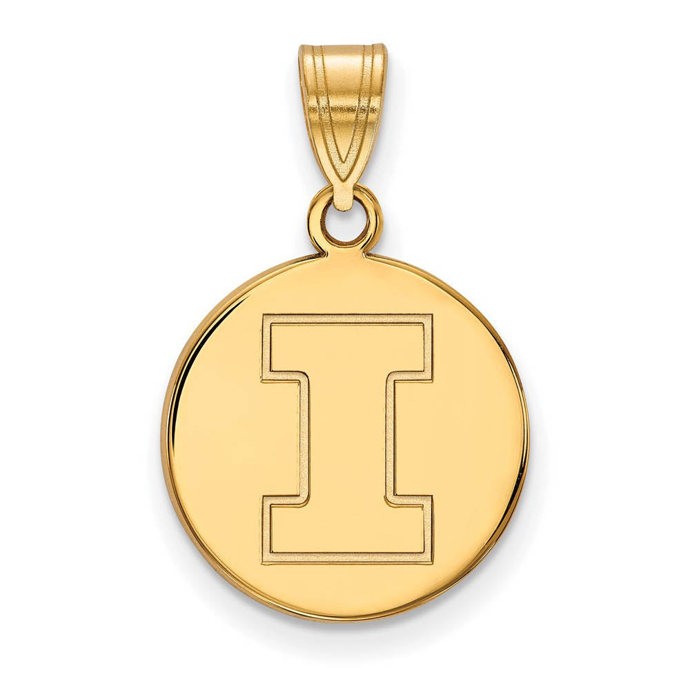 14k Gold Plated Silver U. of Illinois Medium Initial I Disc Pendant, Item P19334 by The Black Bow Jewelry Co.
