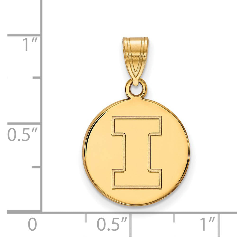 Alternate view of the 14k Gold Plated Silver U. of Illinois Medium Initial I Disc Pendant by The Black Bow Jewelry Co.