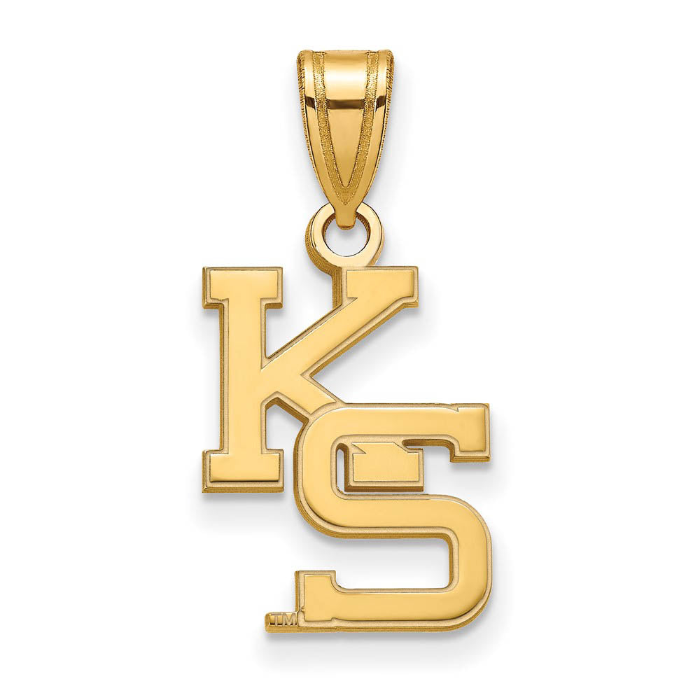 14k Gold Plated Silver Kansas State Medium 'KS' Pendant, Item P19348 by The Black Bow Jewelry Co.
