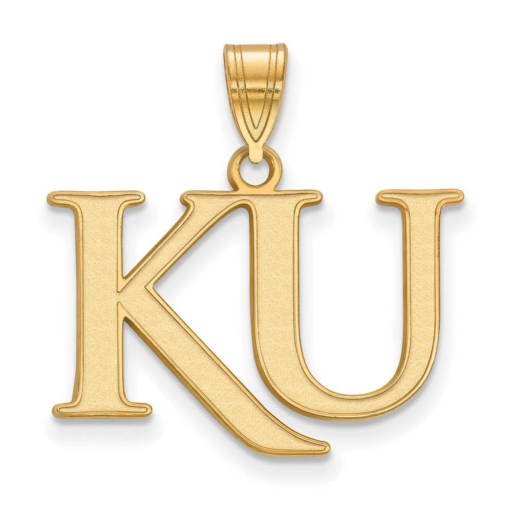 14k Gold Plated Silver U. of Kansas Medium 'KU' Pendant, Item P19361 by The Black Bow Jewelry Co.