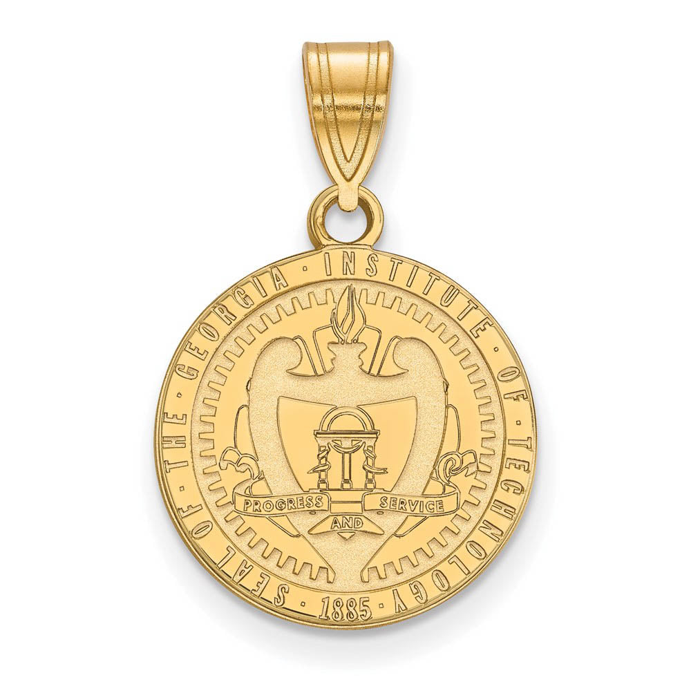 14k Gold Plated Silver Georgia Tech Med Crest Pendant, Item P19362 by The Black Bow Jewelry Co.