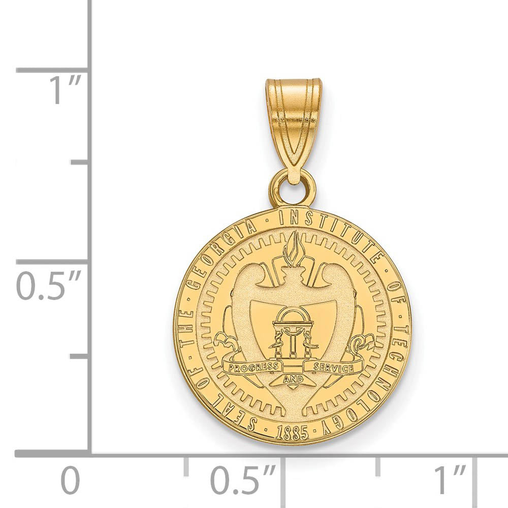 Alternate view of the 14k Gold Plated Silver Georgia Tech Med Crest Pendant by The Black Bow Jewelry Co.