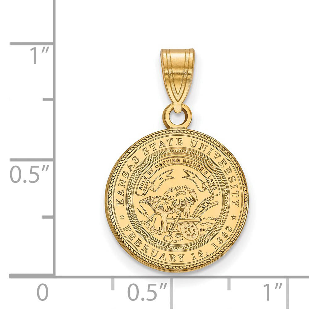 Alternate view of the 14k Gold Plated Silver Kansas State Medium Crest Pendant by The Black Bow Jewelry Co.