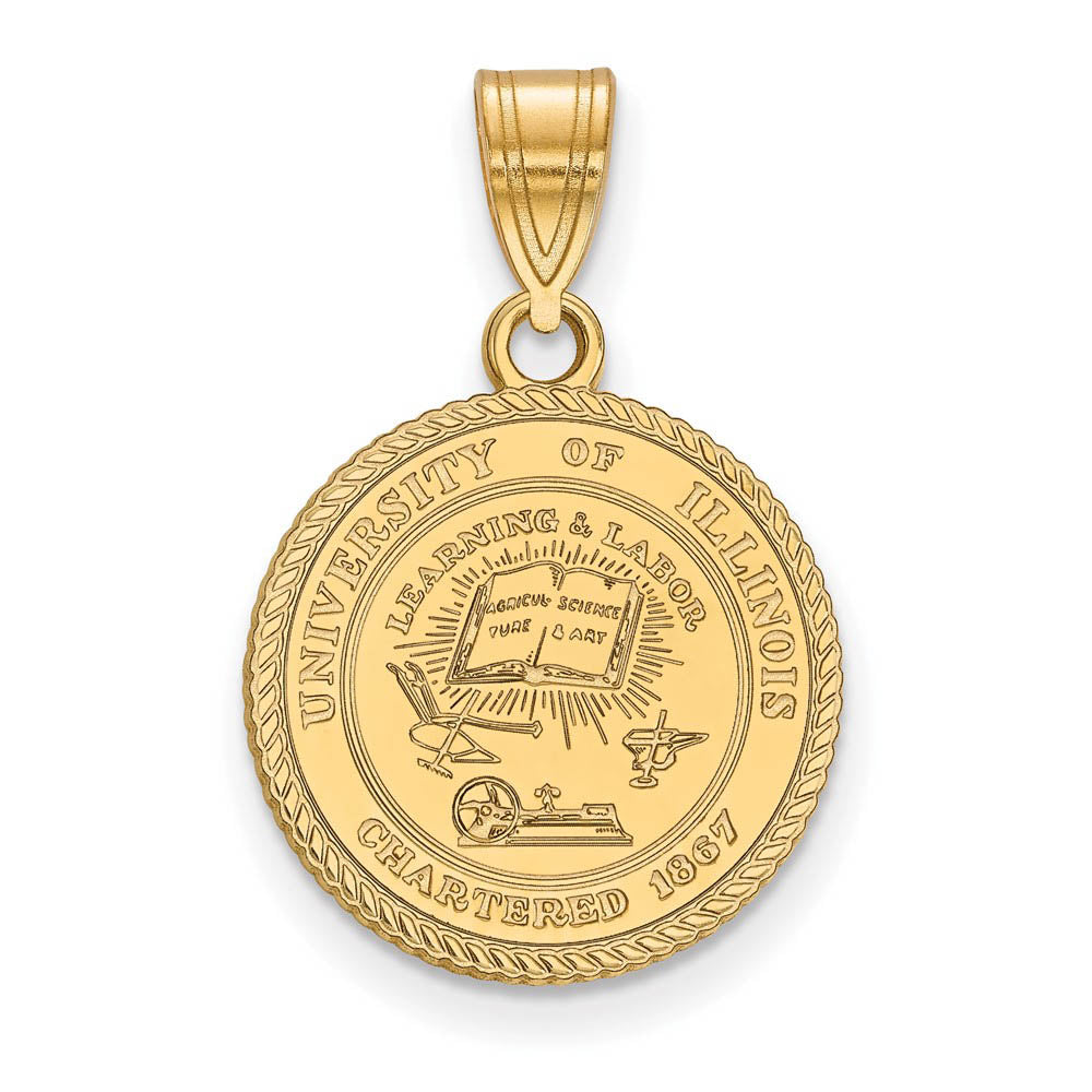 14k Gold Plated Silver U. of Illinois Medium Crest Pendant, Item P19374 by The Black Bow Jewelry Co.