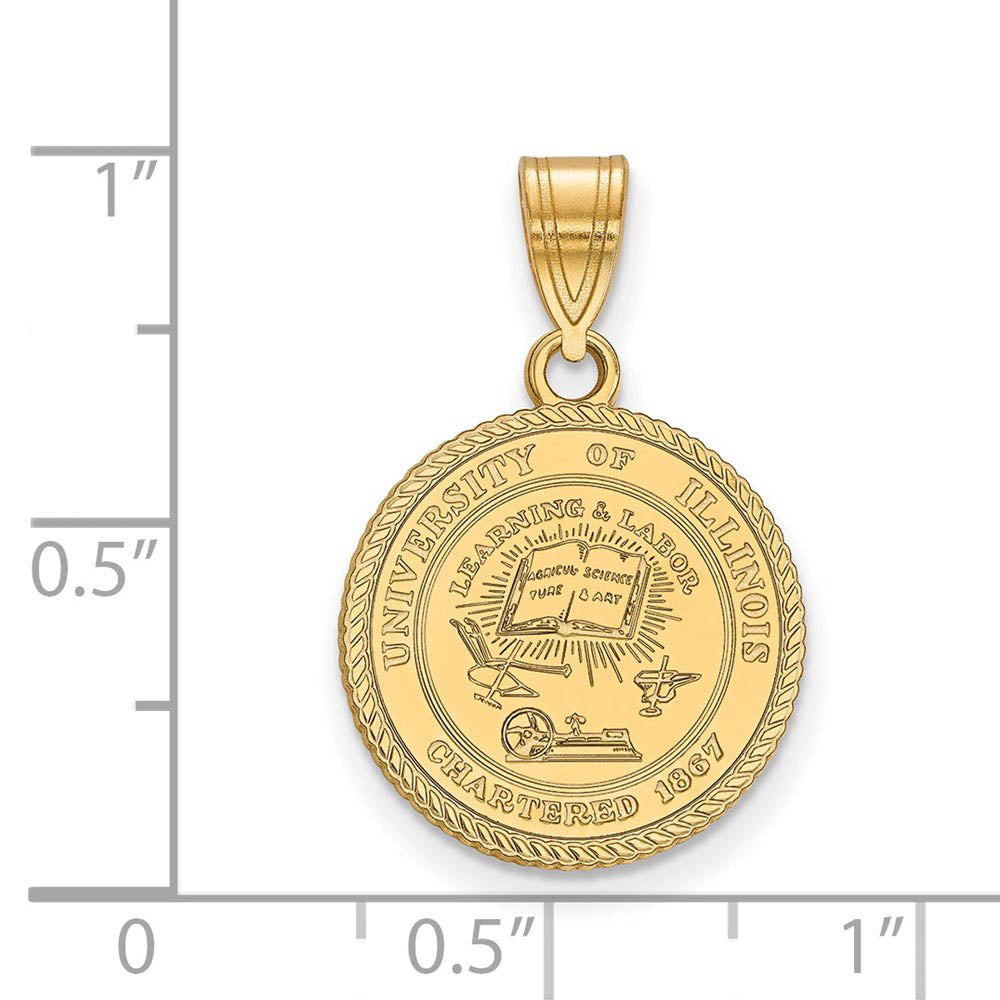 Alternate view of the 14k Gold Plated Silver U. of Illinois Medium Crest Pendant by The Black Bow Jewelry Co.