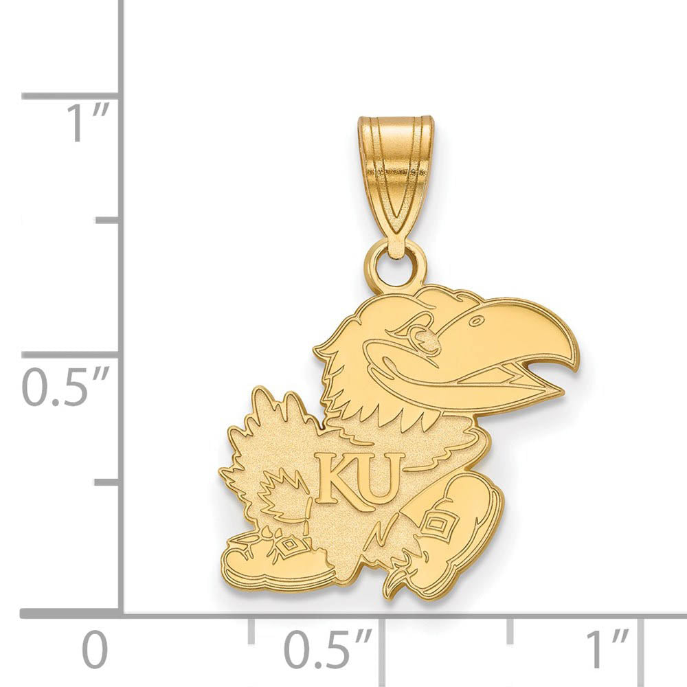 Alternate view of the 14k Gold Plated Silver U. of Kansas Medium Pendant by The Black Bow Jewelry Co.