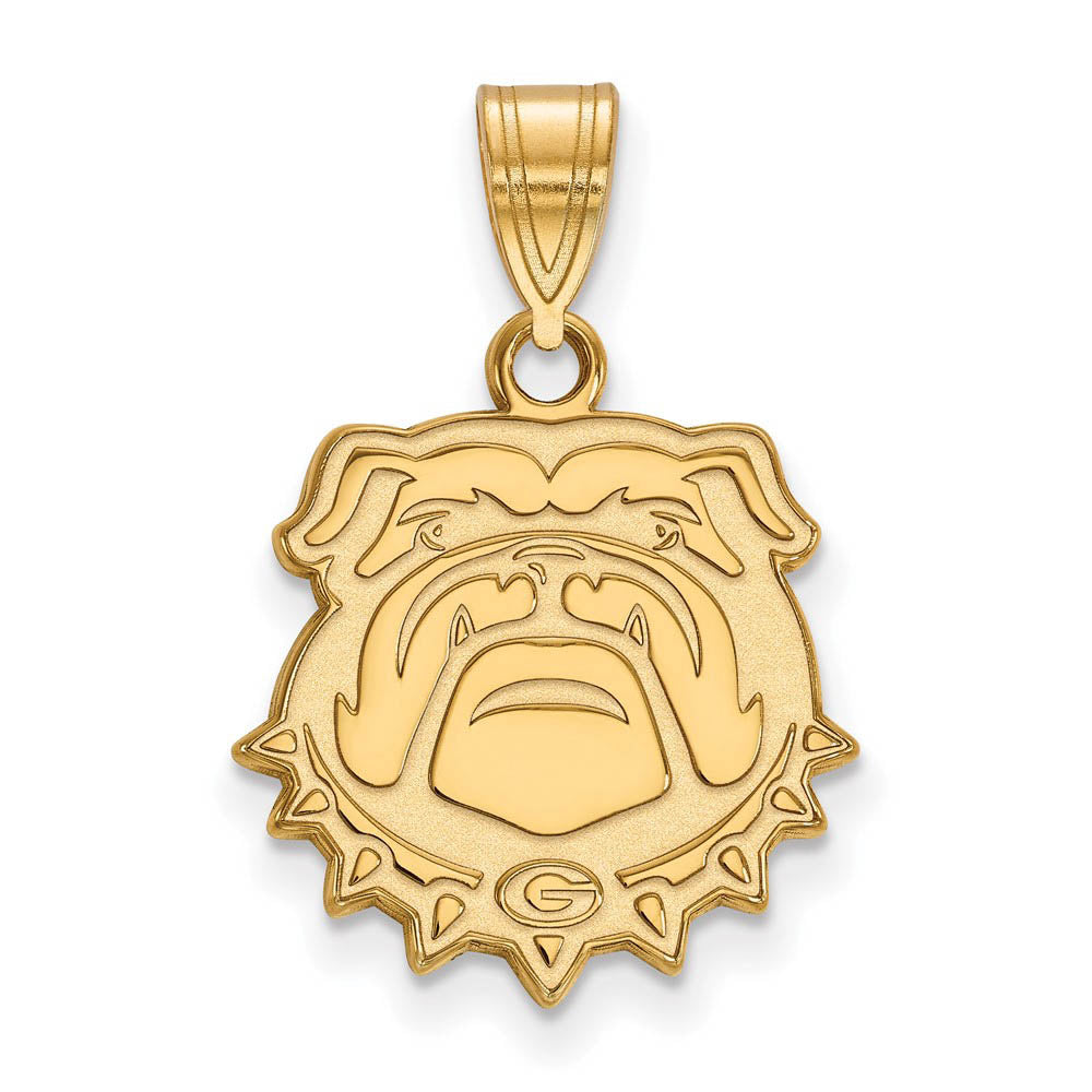 14k Gold Plated Silver U. of Georgia Medium Bulldog Pendant, Item P19386 by The Black Bow Jewelry Co.