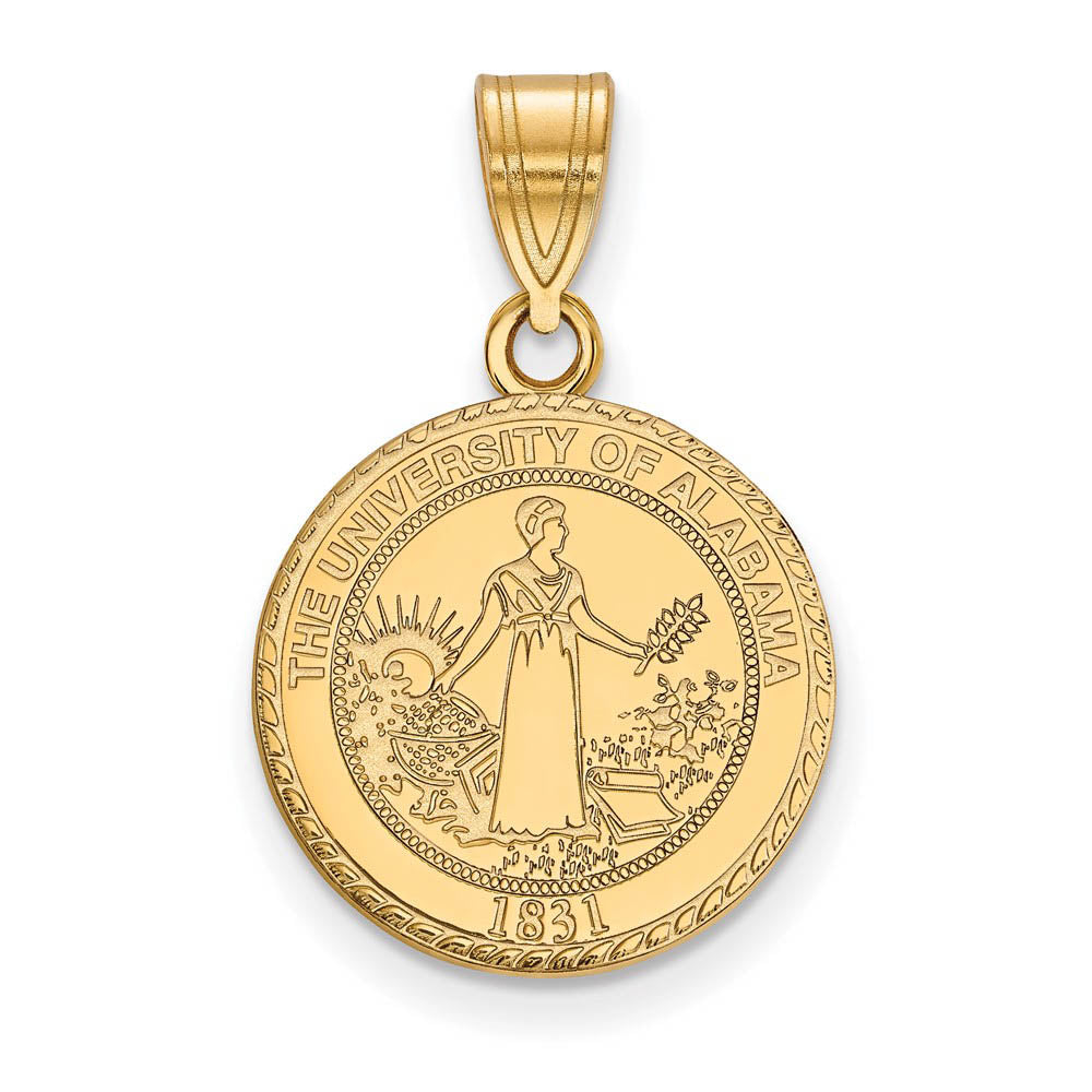14k Gold Plated Silver U. of Alabama Medium Crest Pendant, Item P19394 by The Black Bow Jewelry Co.