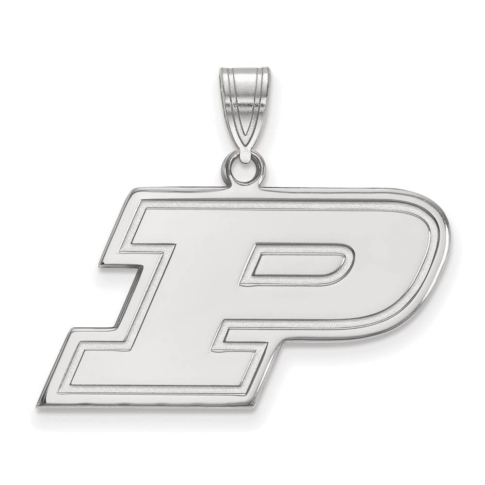 Sterling Silver Purdue Medium Initial P Pendant, Item P19427 by The Black Bow Jewelry Co.