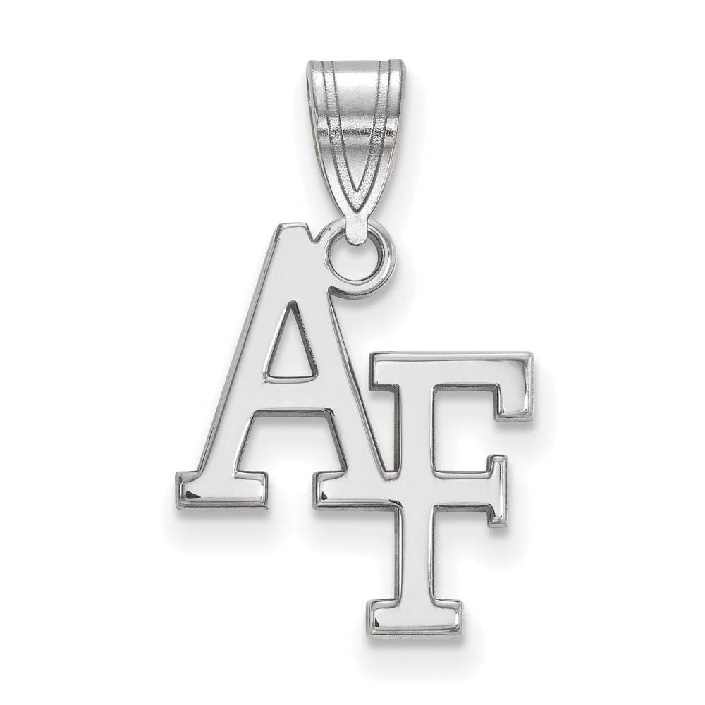 Sterling Silver Air force Academy Medium 'AF' Pendant, Item P19452 by The Black Bow Jewelry Co.