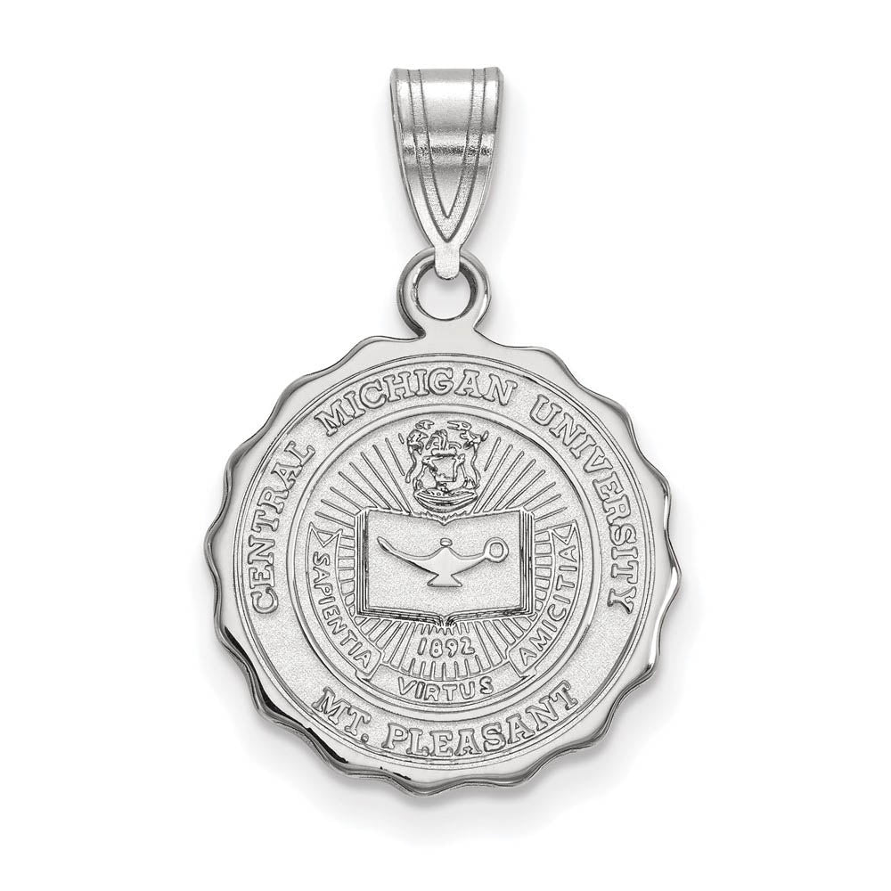 Sterling Silver Central Michigan U Medium Crest Pendant, Item P19480 by The Black Bow Jewelry Co.