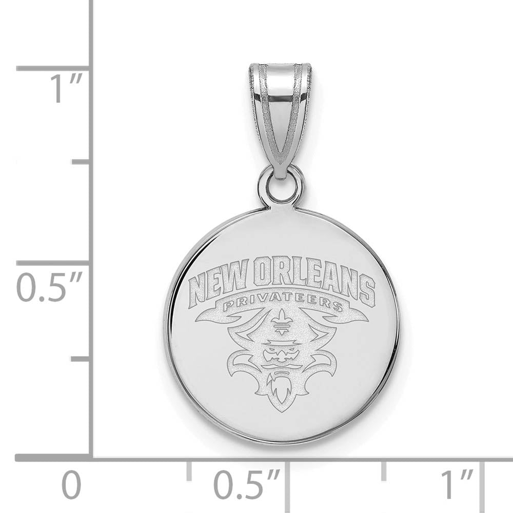 Alternate view of the Sterling Silver U. of New Orleans Medium Disc Pendant by The Black Bow Jewelry Co.