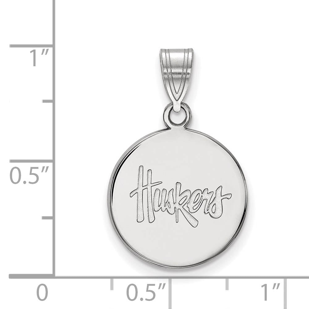 Alternate view of the Sterling Silver U. of Nebraska Medium 'Huskers' Disc Pendant by The Black Bow Jewelry Co.