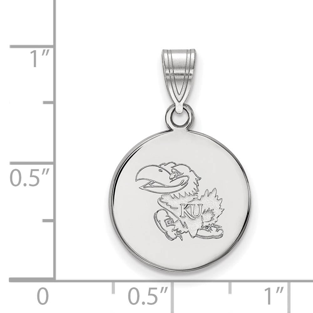 Alternate view of the Sterling Silver U. of Kansas Medium Disc Pendant by The Black Bow Jewelry Co.
