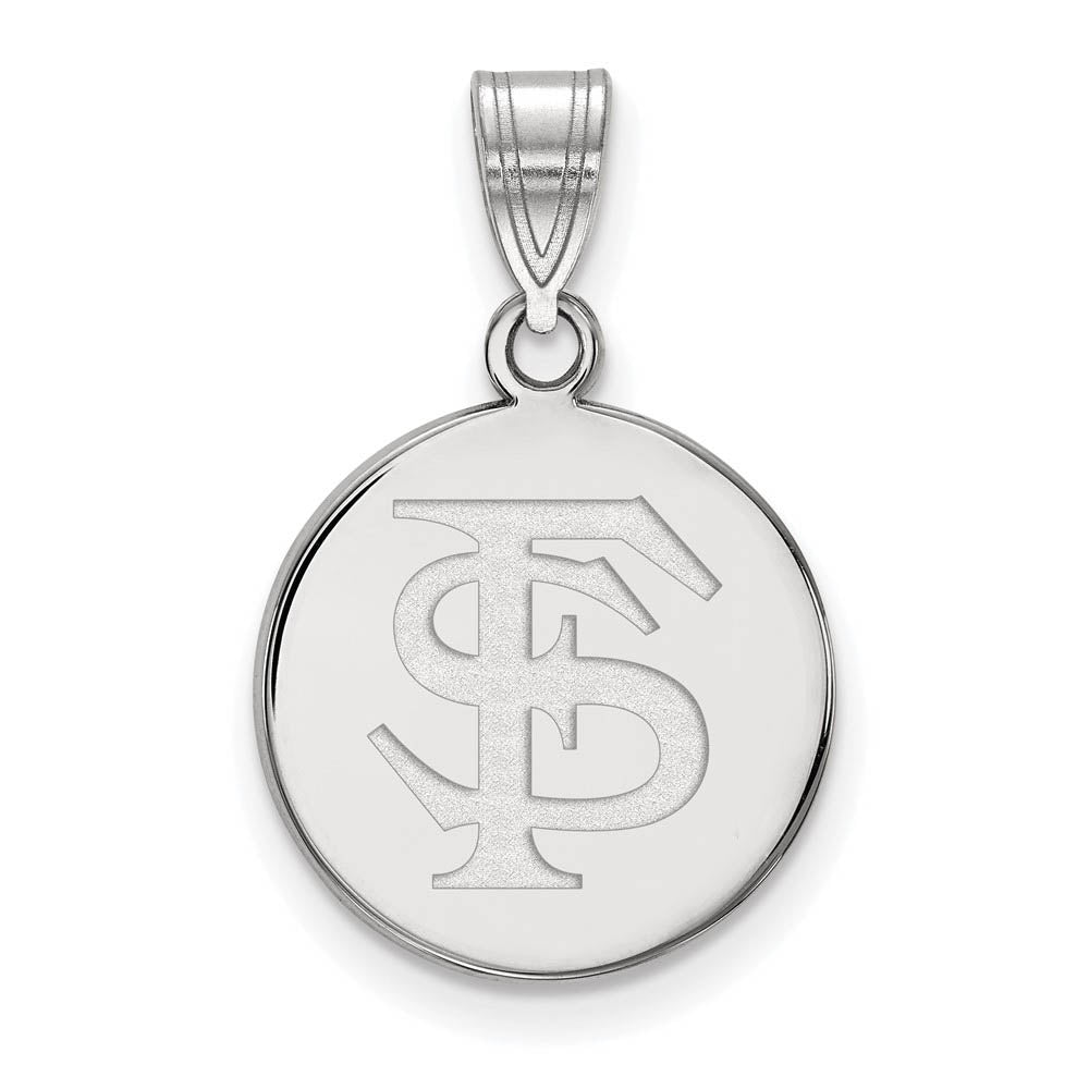 Sterling Silver Florida State Medium 'FS' Disc Pendant, Item P19527 by The Black Bow Jewelry Co.