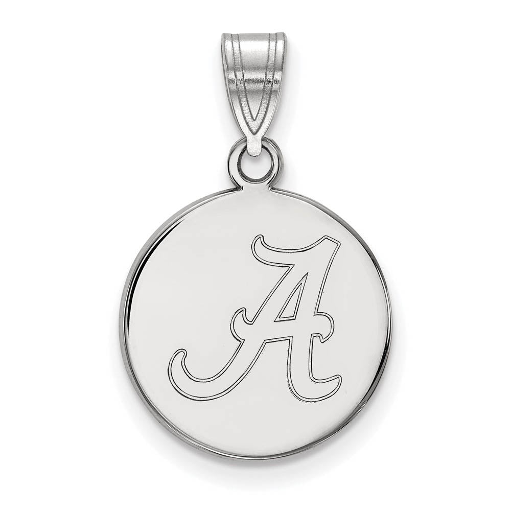 Sterling Silver U. of Alabama Medium Initial A Disc Pendant, Item P19531 by The Black Bow Jewelry Co.