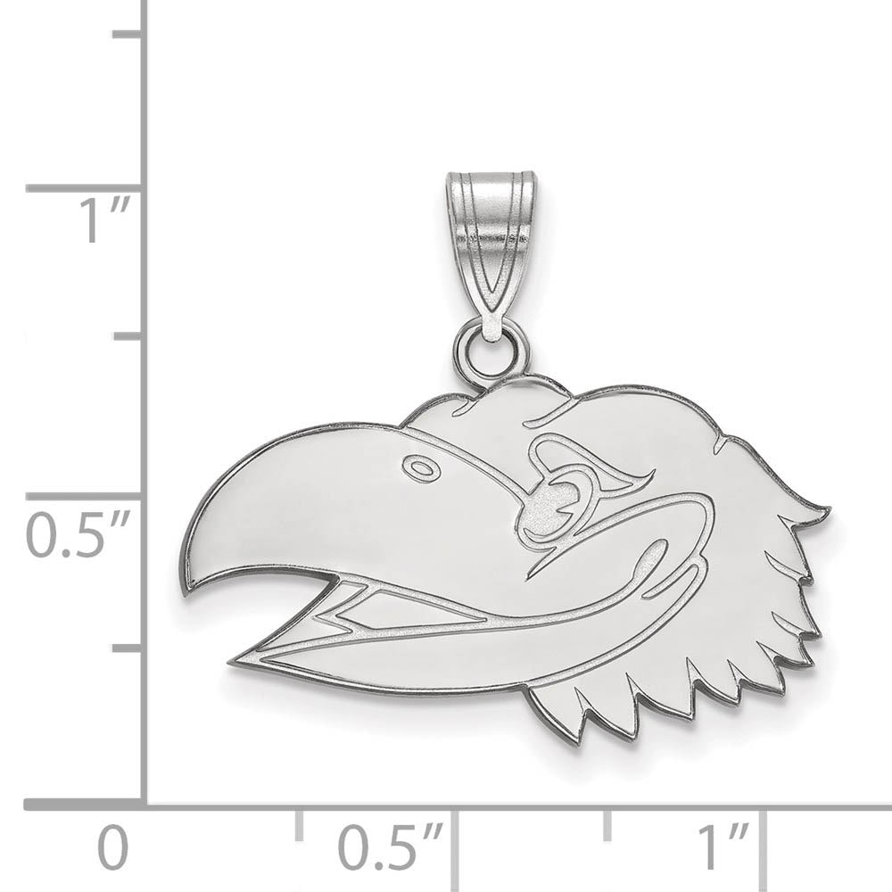 Alternate view of the Sterling Silver U. of Kansas Medium Left Profile Mascot Pendant by The Black Bow Jewelry Co.