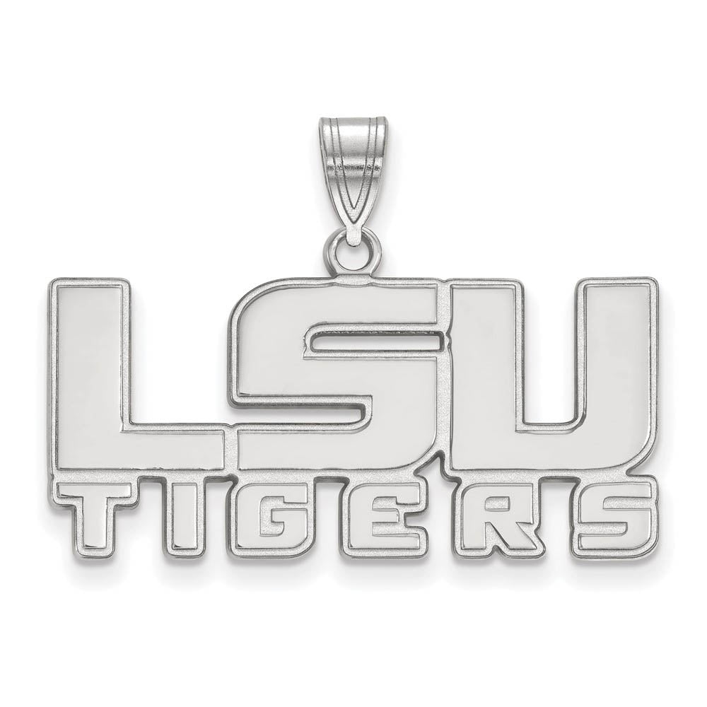 Sterling Silver Louisiana State Medium 'LSU TIGERS' Pendant, Item P19543 by The Black Bow Jewelry Co.