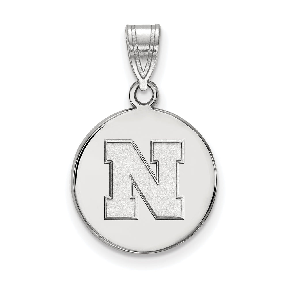 Sterling Silver U. of Nebraska Medium Initial N Disc Pendant, Item P19564 by The Black Bow Jewelry Co.