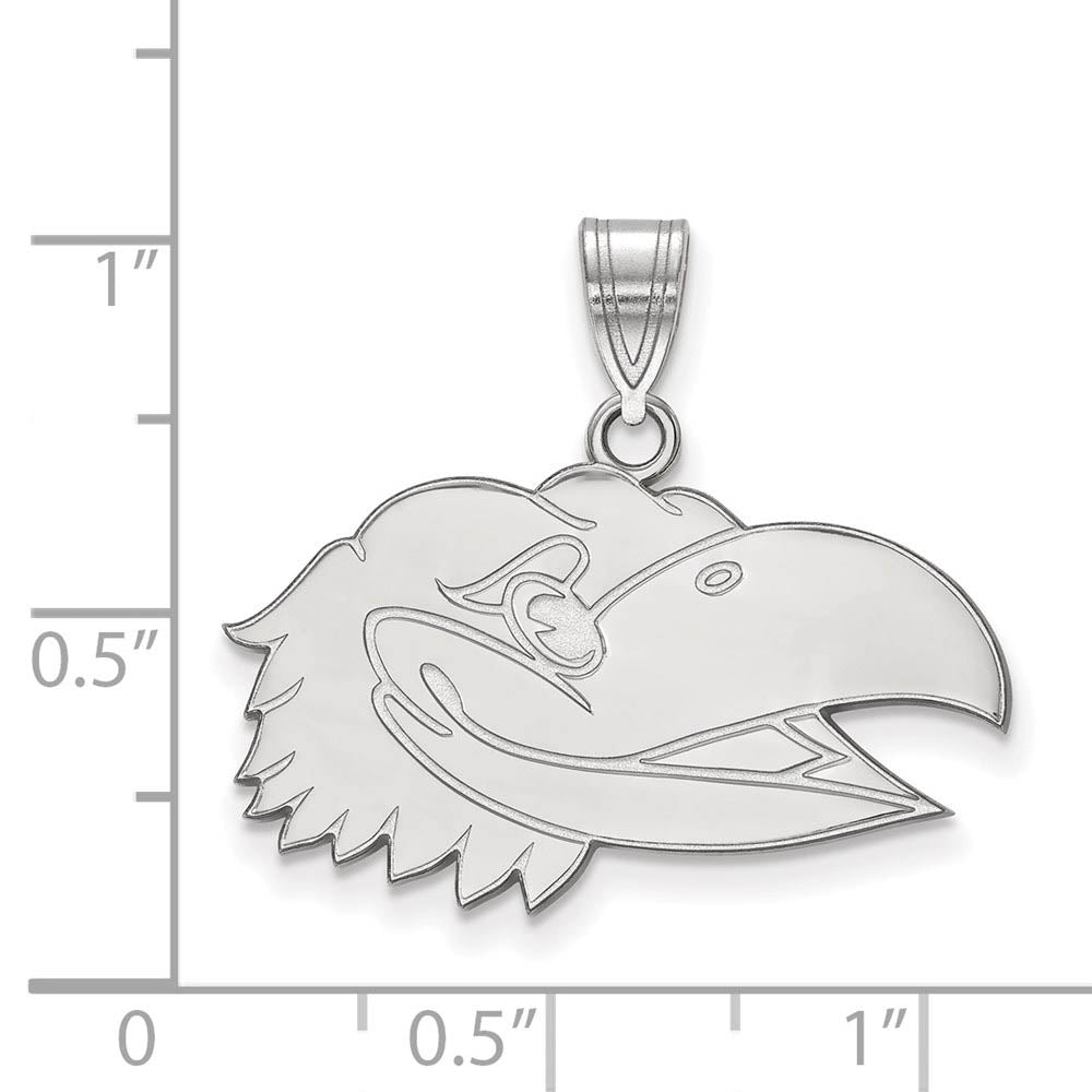 Alternate view of the Sterling Silver U. of Kansas Medium Right Profile Mascot Pendant by The Black Bow Jewelry Co.