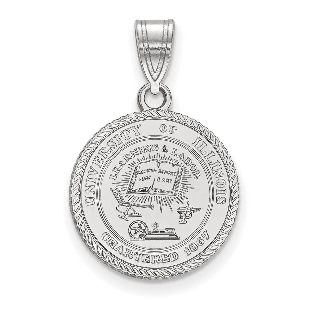 Sterling Silver U. of Illinois Medium Crest Pendant, Item P19574 by The Black Bow Jewelry Co.