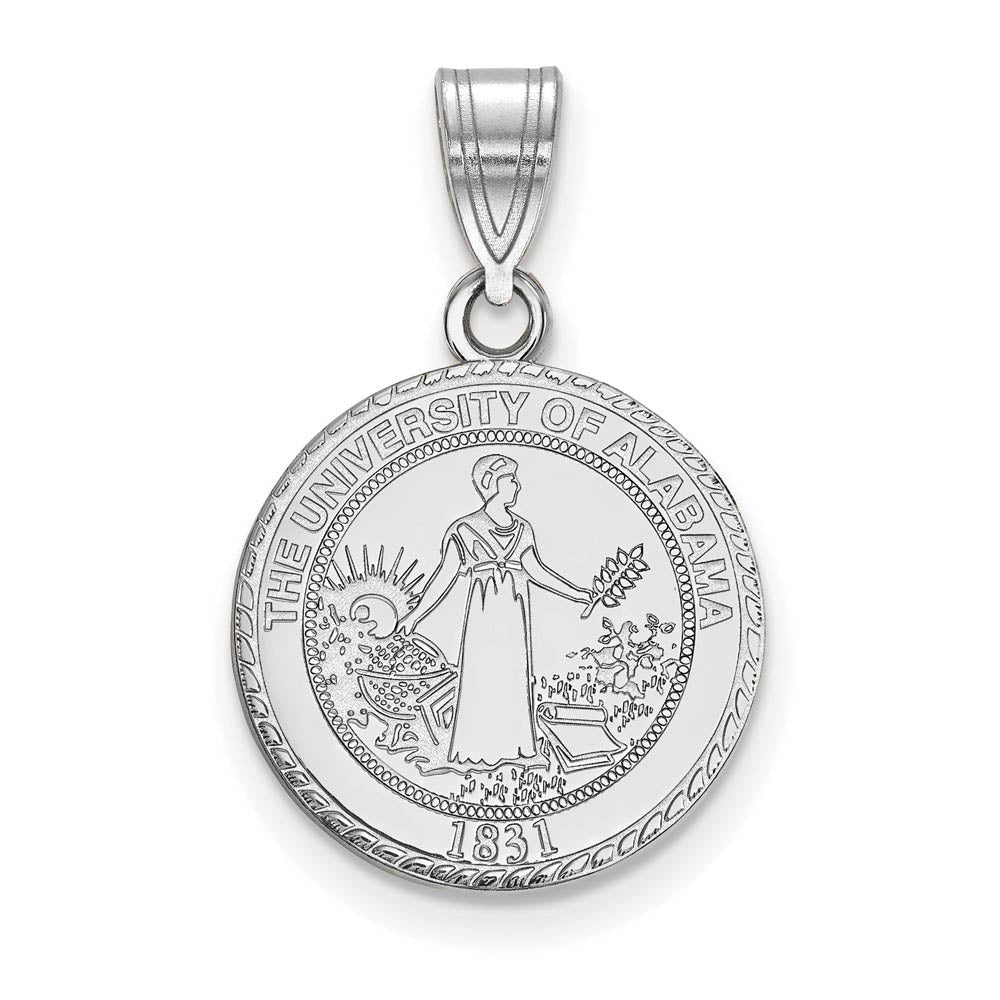 Sterling Silver U. of Alabama Medium Crest Pendant, Item P19594 by The Black Bow Jewelry Co.