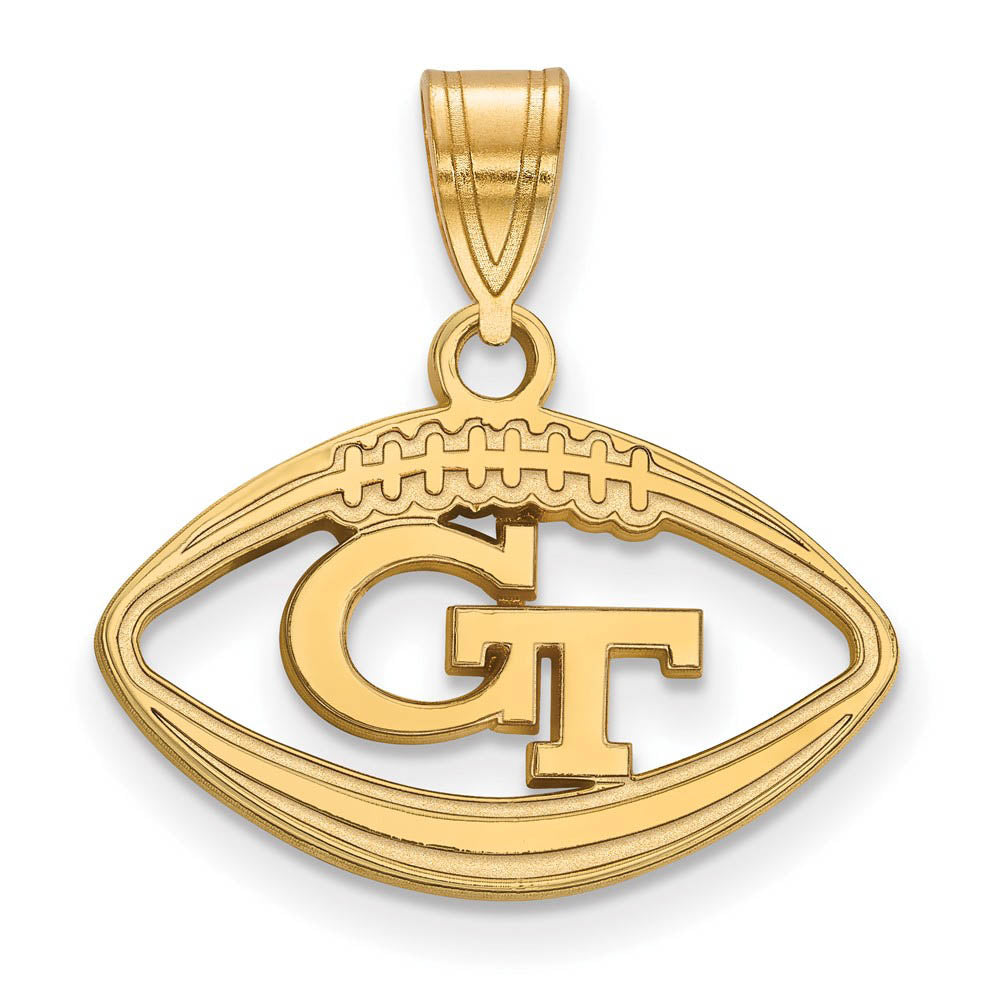 14k Gold Plated Silver Georgia Tech Football Pendant, Item P19600 by The Black Bow Jewelry Co.