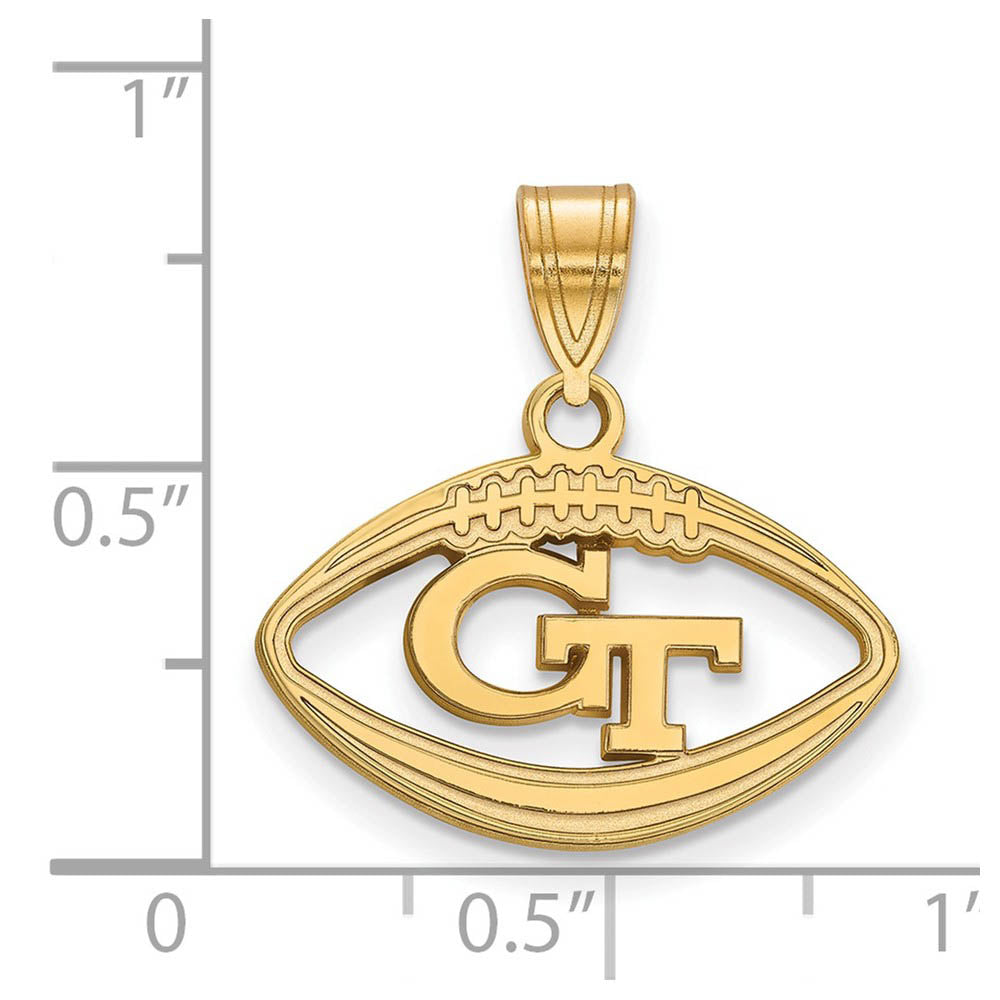 Alternate view of the 14k Gold Plated Silver Georgia Tech Football Pendant by The Black Bow Jewelry Co.