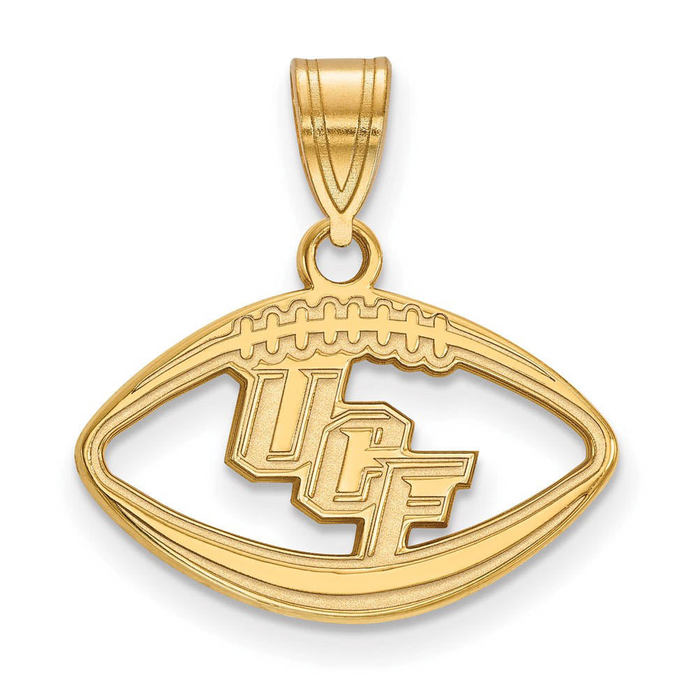 14k Gold Plated Silver Central Florida Football Pendant, Item P19606 by The Black Bow Jewelry Co.