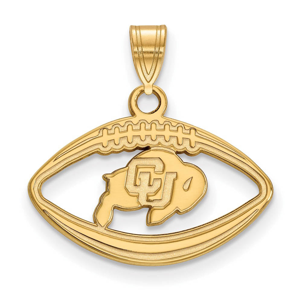 14k Gold Plated Silver U. of Colorado Football Pendant, Item P19607 by The Black Bow Jewelry Co.