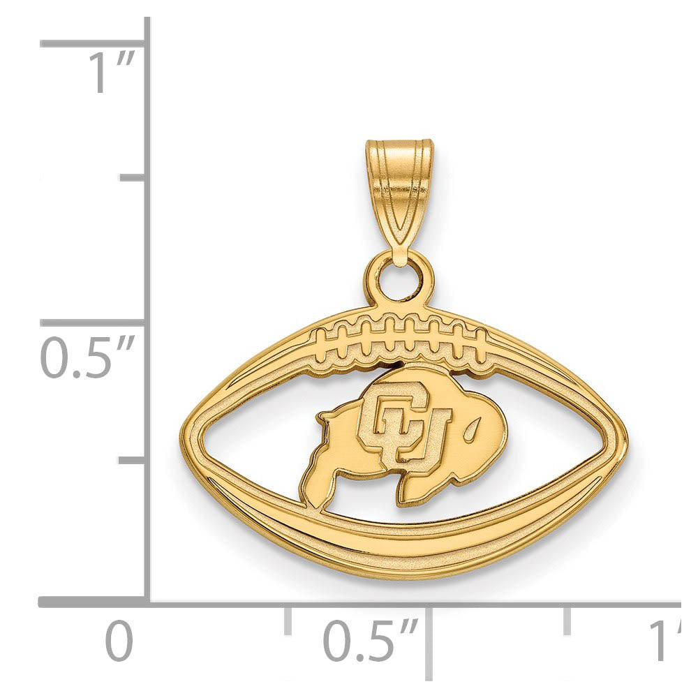 Alternate view of the 14k Gold Plated Silver U. of Colorado Football Pendant by The Black Bow Jewelry Co.