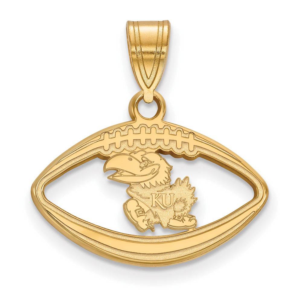 14k Gold Plated Silver U. of Kansas Football Pendant, Item P19608 by The Black Bow Jewelry Co.