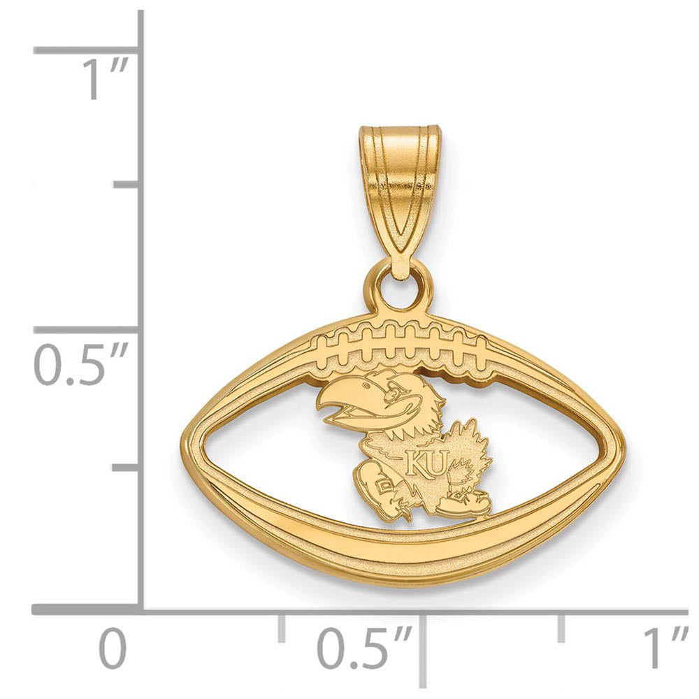 Alternate view of the 14k Gold Plated Silver U. of Kansas Football Pendant by The Black Bow Jewelry Co.