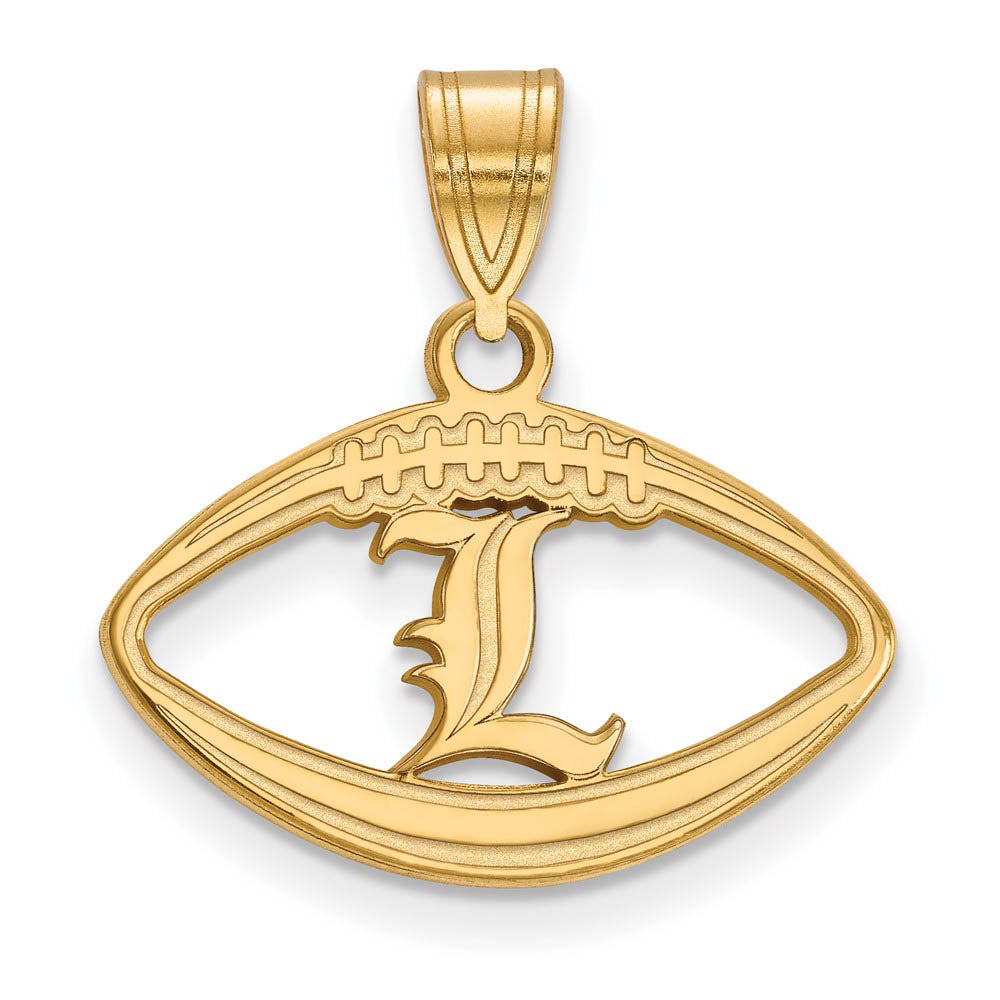 14k Gold Plated Silver U. of Louisville 'L' Football Pendant, Item P19609 by The Black Bow Jewelry Co.