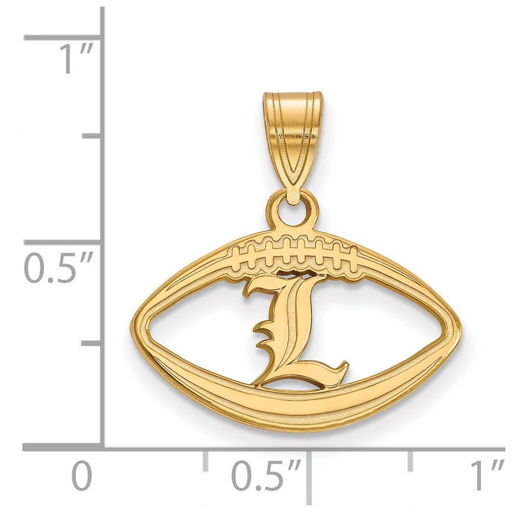 Alternate view of the 14k Gold Plated Silver U. of Louisville 'L' Football Pendant by The Black Bow Jewelry Co.