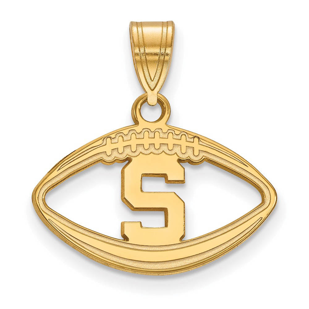 14k Gold Plated Silver Michigan State Football Pendant, Item P19614 by The Black Bow Jewelry Co.