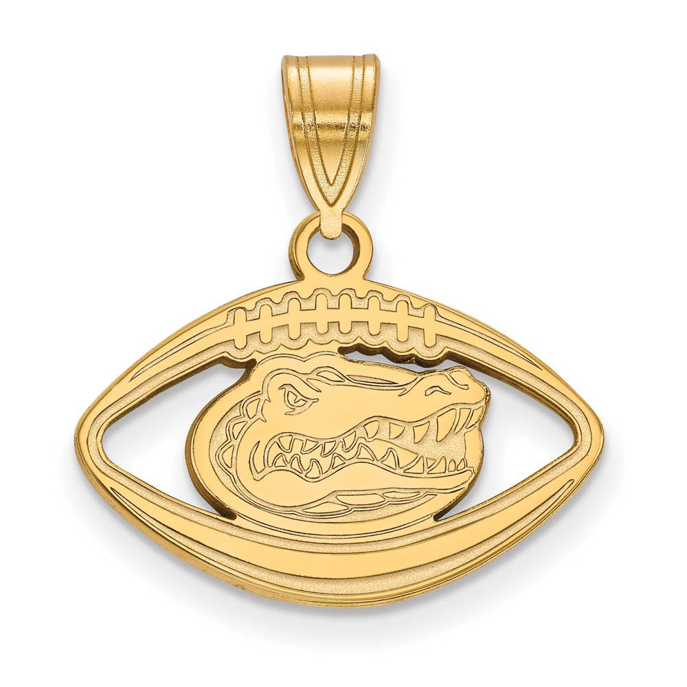 14k Gold Plated Silver U. of Florida Football Pendant, Item P19618 by The Black Bow Jewelry Co.