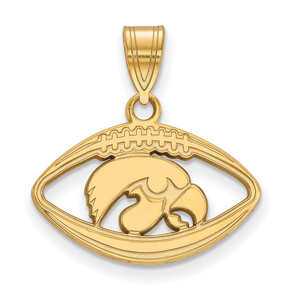 14k Gold Plated Silver U. of Iowa Football Pendant, Item P19620 by The Black Bow Jewelry Co.