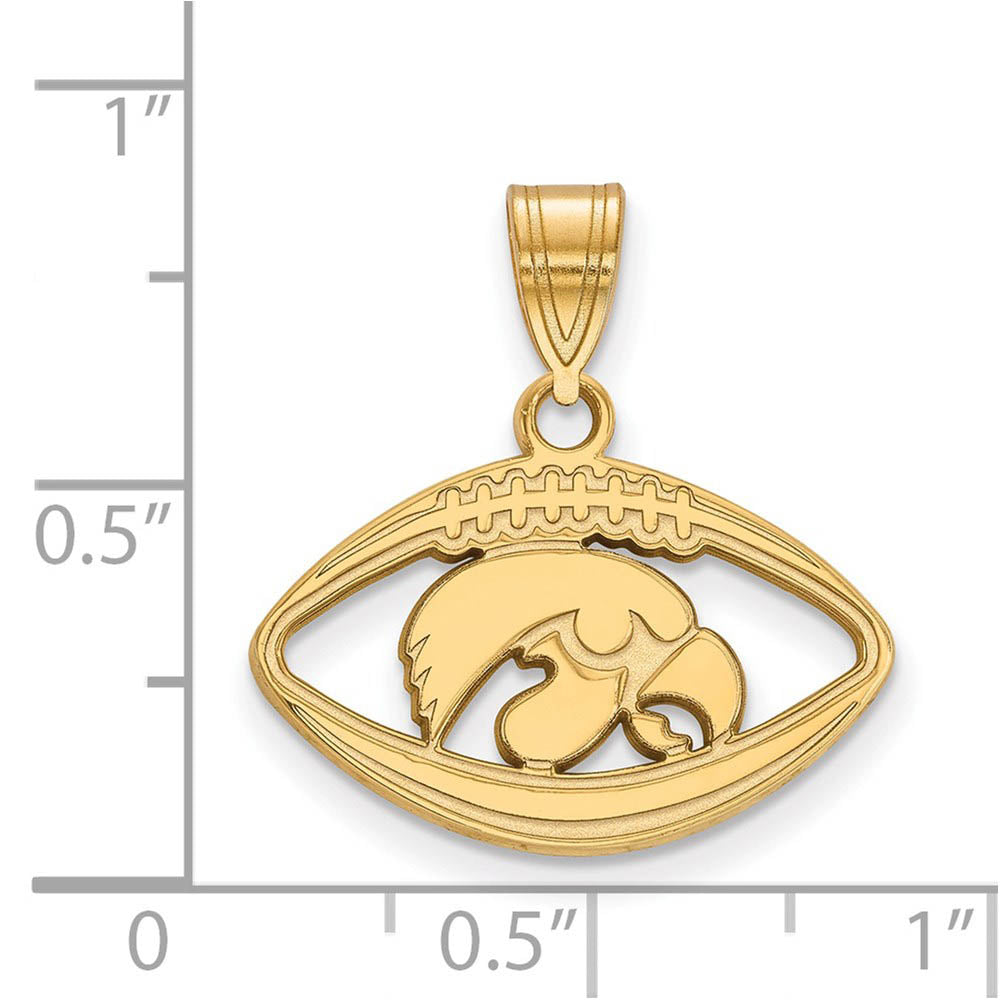 Alternate view of the 14k Gold Plated Silver U. of Iowa Football Pendant by The Black Bow Jewelry Co.