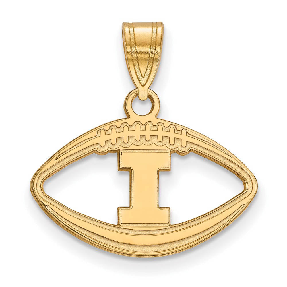 14k Gold Plated Silver U. of Illinois Football Pendant, Item P19621 by The Black Bow Jewelry Co.