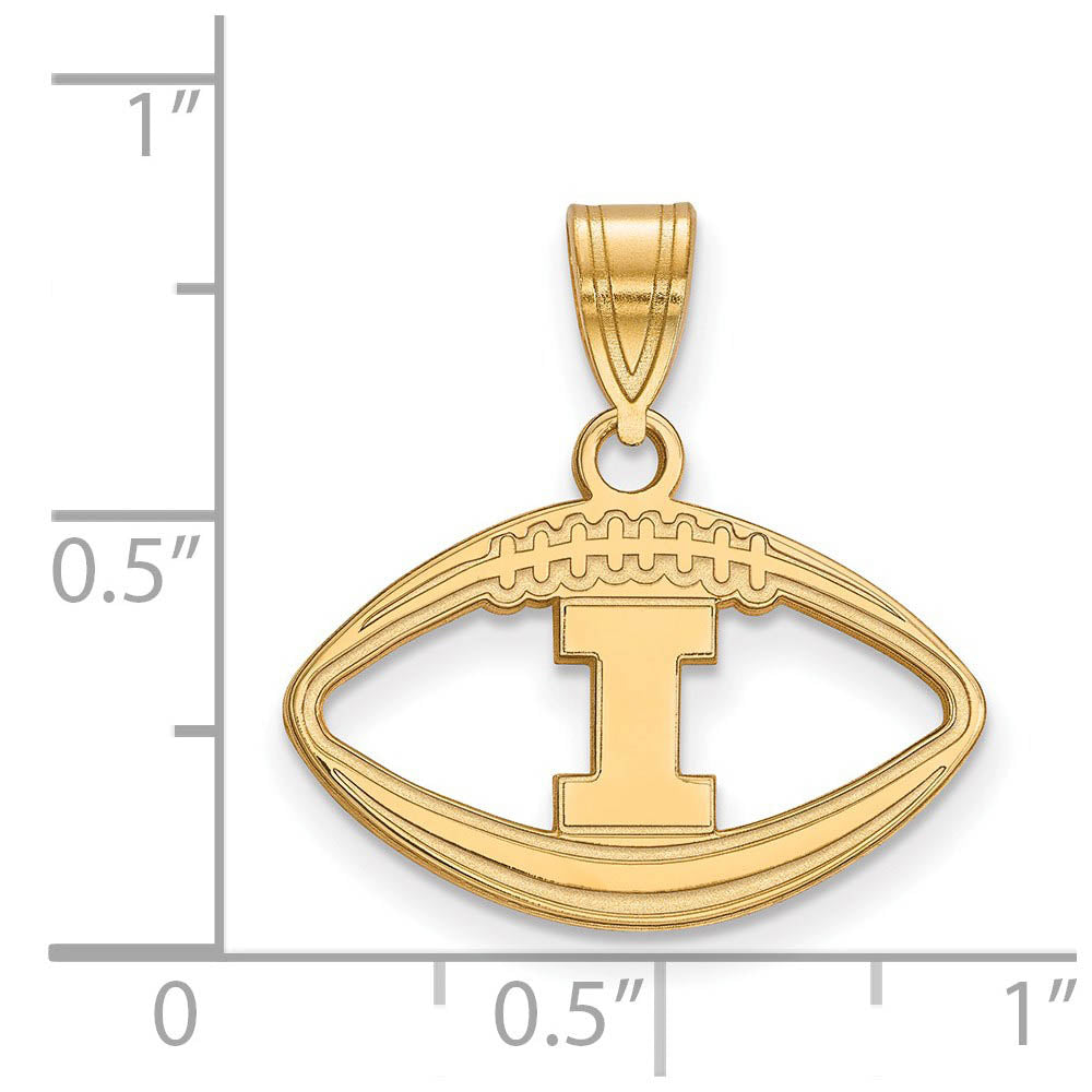Alternate view of the 14k Gold Plated Silver U. of Illinois Football Pendant by The Black Bow Jewelry Co.
