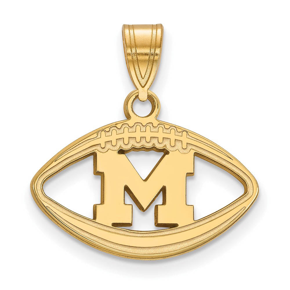 14k Gold Plated Silver U. of Michigan Football Pendant, Item P19626 by The Black Bow Jewelry Co.